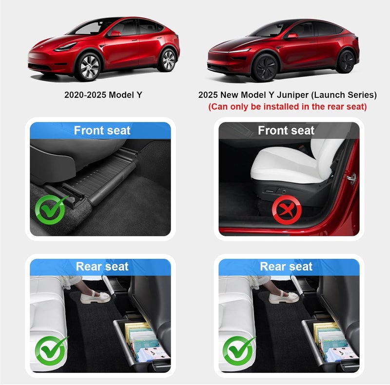 KUNIST 2PCS Under Seat Storage Box for Tesla Model Y 2024, TPE Storage Tray Box with Lid for Model Y 2020-2025 (2025-2026 New Model Y Juniper Can only be installed on rear of front seats (under) - Image 2